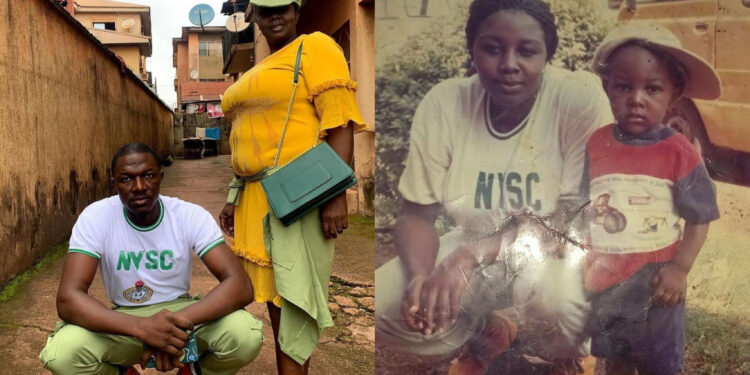 “My Son Makes Me a proud momma” Nigeria mother touches the heart of many as she Recreate her NYSC photos with her son who just round up his service