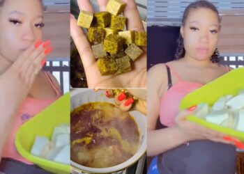 A lady goes viral as she makes yummy porridge for boyfriend with 13 seasoning cubes, honey, butter, and other spices