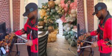 “Chef 001 Wen Sabi Pass Wizkid”- Nigerians Hail Davido As He Was Showing His Impressive Cooking Skills at Twins’ 1st Birthday Party