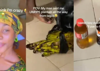 A Nigerian woman’s reaction to her boyfriend’s unusual gift – unripe plantains from Lagos – has gone viral