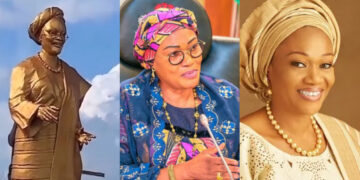 Moment Ooni of Ife, Oba Adeyeye Ogunwusi, unveils golden statue of Nigerian First Lady Oluremi Tinubu