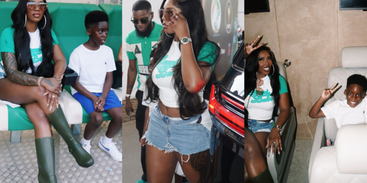 TiwaSavage raised eyebrows as she step out with son Jamil Balogun.