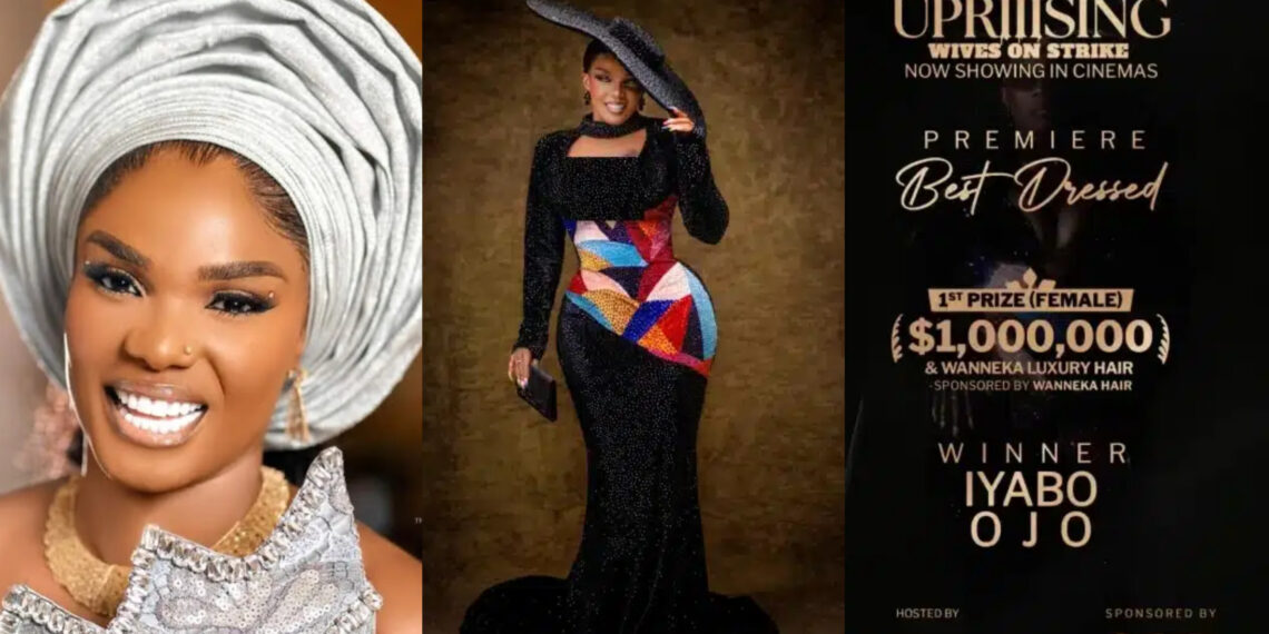 Nollywood actress lyabo Ojo wins $1,000 after emerging as the best-dressed actress at the premiere of her colleague Omoni Oboli’s movie.
