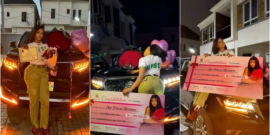 “Who Is The 90 Years Old Man Behind The Doings?”- Female Corper Receives Car, N5m on NYSC Passing-Out Day