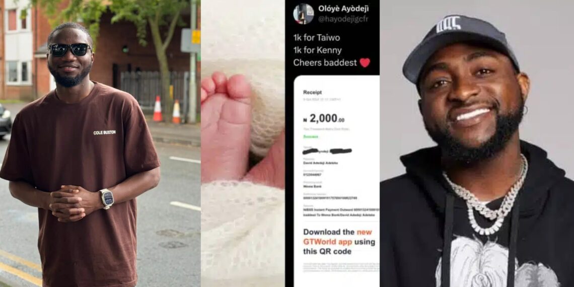 “U Deserve 1 million For This”- Reactions As Nigerian Man Gifts Davido’s Twins ₦1,000 Each on 1st Birthday