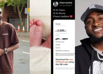 “U Deserve 1 million For This”- Reactions As Nigerian Man Gifts Davido’s Twins ₦1,000 Each on 1st Birthday