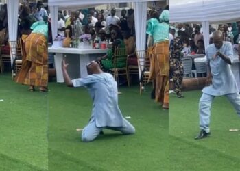 “They invite Michael Jackson ni”- Elderly Man Steals Wedding Spotlight with Energetic Dance Moves