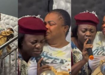 CONGRATS! Emotional moment gospel singer Yinka Alaseyori serenades actress Dayo Amusa who gave birth to her first child at 41 years (Video)