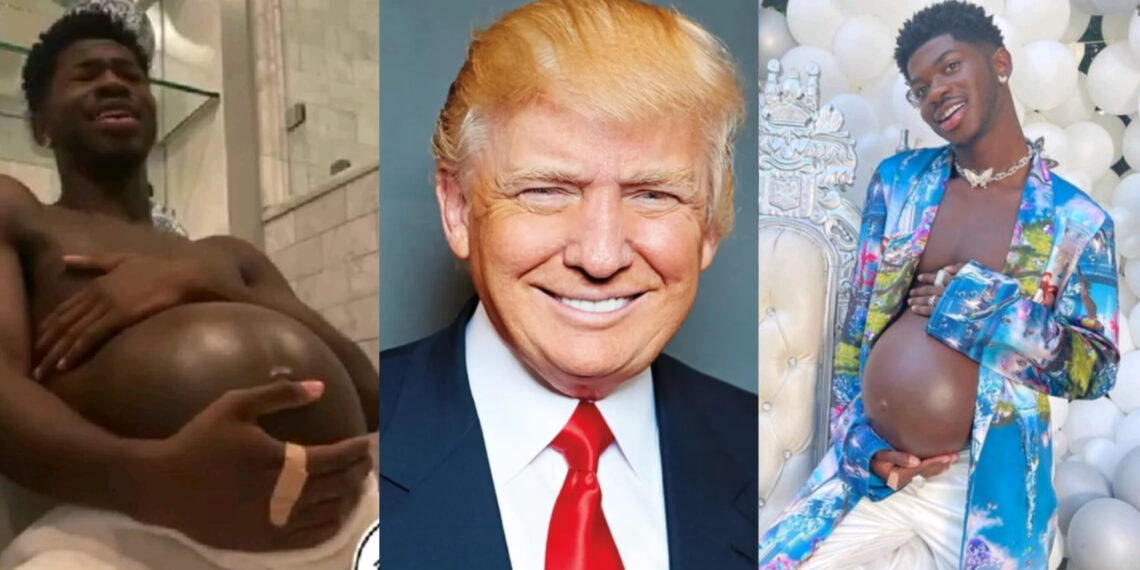 “How do you barn prayers in school but go ahead to teach children that a man can get pregnant”  Donald Trump ask serious questions as Viral video of Lil Nas X giving birth resurface the internet 