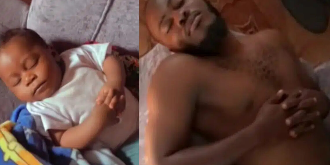 “No DNA needed” Nigeria Mother left surprised as her son adopts the same sleeping style as his father