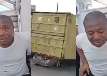 Meet the man that cheated death, as he survived an accident with a trailer that fell on top his vehicle At Mile 2 area of Lagos state Nigeria.