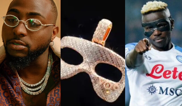 “Para” – Davido reacts to video of footballer Victor Osimhen face mask made with Diamonds and Gold