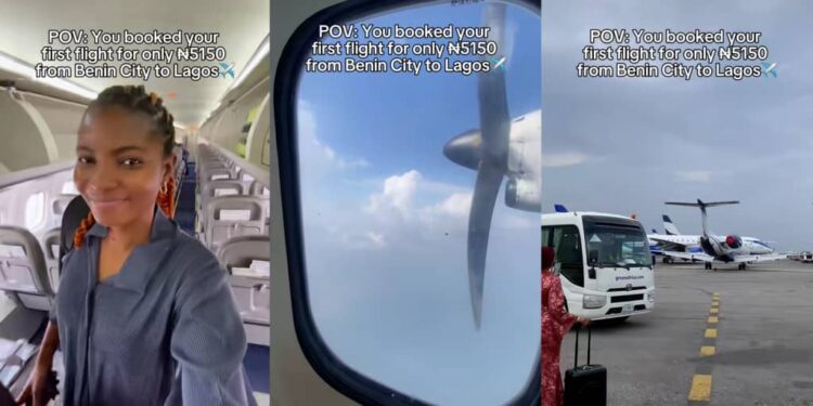 “It is impossible”- Reactions as Lady used ₦5,150 to book a flight from Benin to Lagos (Video)