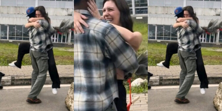 “Be like una dey use juju”- Reactions trail as Lady flies from Belgium to meet her Nigerian boyfriend for the first time