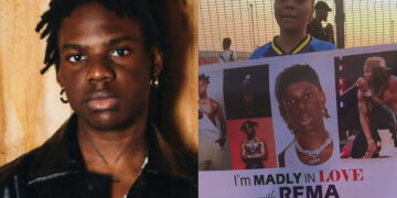 “I’m Man,dly in Lov with REMA You People Should help Make It HAPPEN”  Woman’s goes Viral as she took to street, Carrying Rema Banner to proves her true love for the Nigeria singer