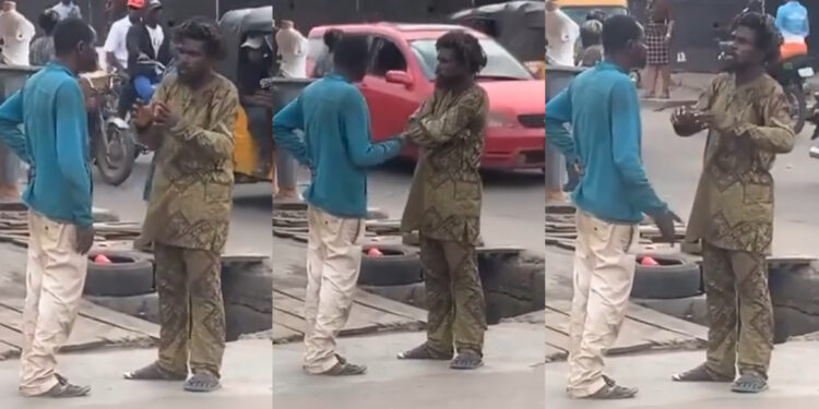 Two mentally challenged men surprised many as they were spotted having a serious discussion in the middle of a street
