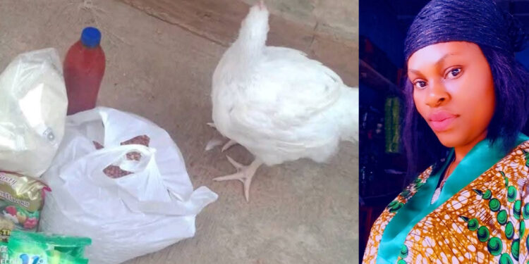 “See wetin them share us for daily contribution that worths 110k” lady Raised alarm after she received chicken and other items from a daily contribution of 110k.