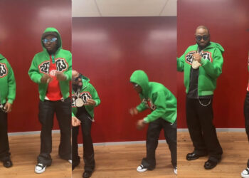 Short video of Nigeria singer Zlatan Ibile teaching his colleague Davido how to do the GYL dance. 