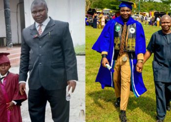 “you come resemble your papa ,your papa come resemble you” Nigeria Man went Viral as he shares adorable photos of him and his father  during when he was young and now. 