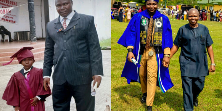 “you come resemble your papa ,your papa come resemble you” Nigeria Man went Viral as he shares adorable photos of him and his father  during when he was young and now. 