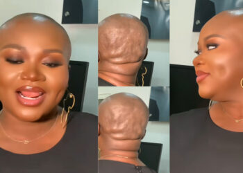 A stunning Nigerian woman, Sparks Reactions and conversations on social media as she shares an adorable video of her bold side on bald