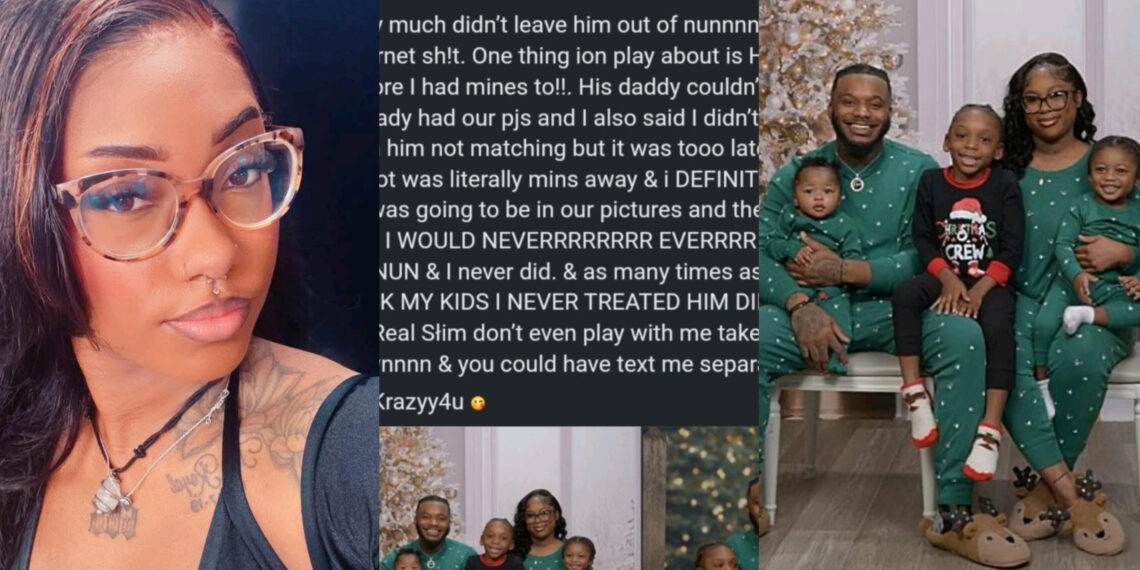 Mother of the stepson who’s Ex partner wife deliberately excluded from wearing family pajamas Christmas photo, Looses her coolness as she slam ex partner sparking range speculation and conversations on social media