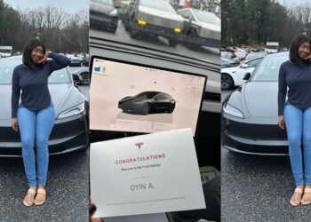 Nigerian lady who reside at united state, goes viral as she reportedly acquires a 2025 Tesla