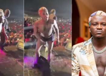 “This guy needs help” – Video shows moment Portable over entertaining his fans at his performance in Enugu