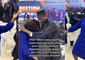 Proud mother weeps and dances with joy as son bags first class from Lead City University (Video)