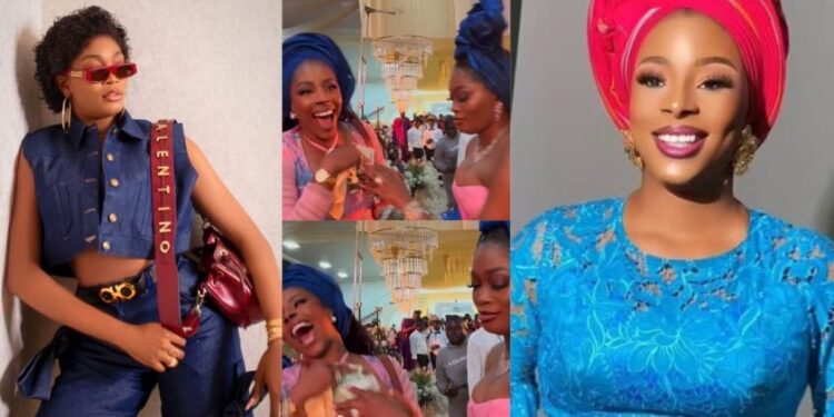 “Enough bawo” – Reactions tr@il the beautiful moment actress Aisha Lawal tells her colleague Kiekie to stop spraying her money at an event (Video)