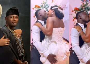 “A very very aggr£ssive Husband”- Comedian Kamo State goes viral online following the way he aggr£ssively lock l!ps with his wife at their wedding