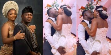 “A very very aggr£ssive Husband”- Comedian Kamo State goes viral online following the way he aggr£ssively lock l!ps with his wife at their wedding
