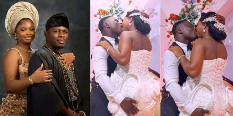 “A very very aggr£ssive Husband”- Comedian Kamo State goes viral online following the way he aggr£ssively lock l!ps with his wife at their wedding