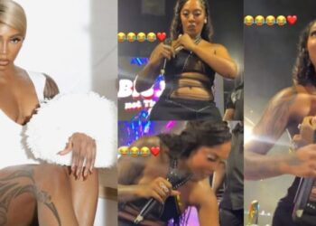 “No playing, she too like money” – Tiwa Savage reaction after a fan throws some dollars at her on stage goes viral online
