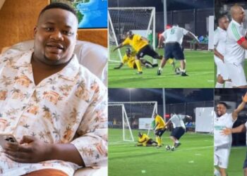 “What a strike, Chelsea is coming for you” – Reactions as billionaire Cubana Chief Priest scores an amazing goal (Video)