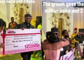 “God abeg ooo,na this kind groom i wan locate in my life” reaction trails as Bridegroom Surprises Bride with N7M and 2 Keke