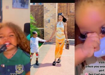 “This is example of we see, we don’t judge” reactions keep trailing over a lady Dressing Son in Feminine Attire, because she wanted a baby girl not boy.