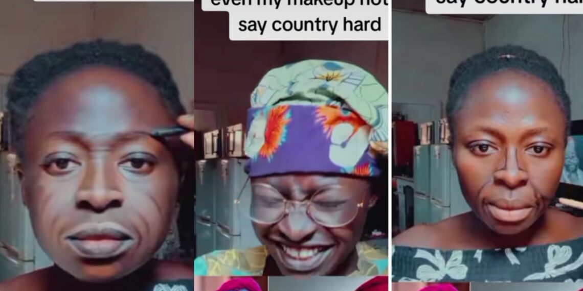 Lady raised eyebrows, as she L Stuns Social Media by Transforming Her Face into Tinubu’s with Makeup
