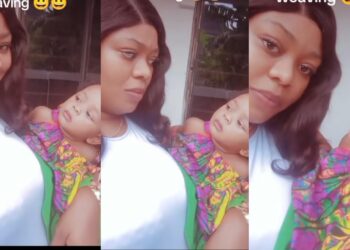 “When your baby is use to seeing you on all back weaving” Nigerian mom shares Hilarious look her baby gave her after Seeing Her in a Wig for the First Time