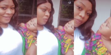“When your baby is use to seeing you on all back weaving” Nigerian mom shares Hilarious look her baby gave her after Seeing Her in a Wig for the First Time