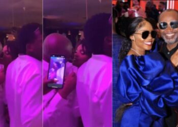 “Make VDM no just see this”- Reactions as actress Iyabo Ojo and lover Paulo rom@ntically lock l!ps at her 47th birthday party