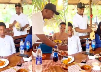 “This girl is so lucky and the man loves her”- Ned Nwoko wins hearts with adorable video of him serving Regina Daniels and his kids food