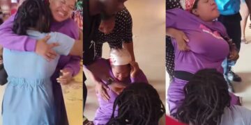 “My world best sha. She can never disappoint”-Overzealous Fan Jumps on Toyin Abraham, Bringing Her to the Ground