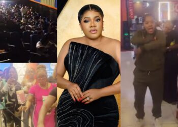 “God did it, I won”- Moment Toyin Abraham surprised the massive crowd at Ikeja cinema for her movie