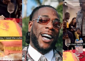 “He dey disrespect his helper”- Video of Burna Boy begging Cubana Chief Priest for cake went viral
