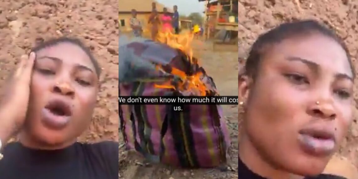 “I took my sister in to stay with me but she repaid me by sleeping with my husband”- Lady fumes as she angrily burns sister’s belongings