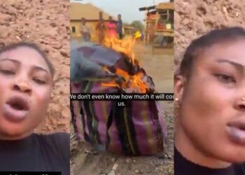 “I took my sister in to stay with me but she repaid me by sleeping with my husband”- Lady fumes as she angrily burns sister’s belongings