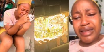 “I was robbed twice, they broke through the wall and packed all the wigs I’m selling”- Lady in tears as Thieves breaks into her shop