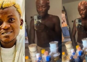 This guy no dey play at all”- Reactions as singer Portable shows off his skincare collection (Video)