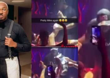 “Nawa o… Nah r!tual he dey perform?”- Video as Pretty Mike spotted bathing ladies at anightclub in lagos (Watch)
